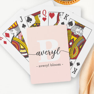 Girly Monogram Calligraphy Initial Namn  Rosa Casinokort