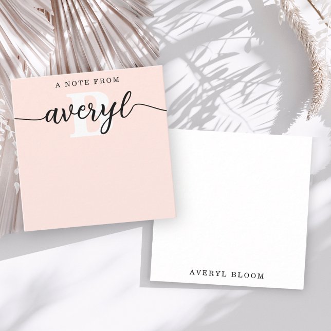 Girly Monogram Calligraphy  Rosa Stationery Anteckningskort (Skapare uppladdad)