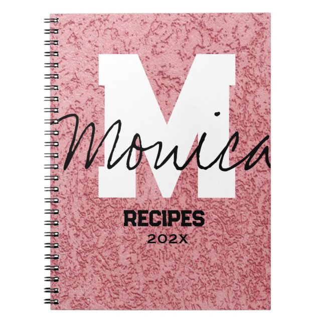 Girly Monogram Calligraphy rough rose Pink Binder Anteckningsbok (Framsidan)