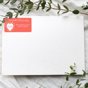 Girly Monogram Coral Heart Dots-mall Adressetikett