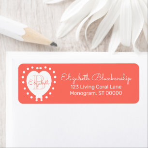 Girly Monogram Coral Heart Dots-mall Returadress Etikett