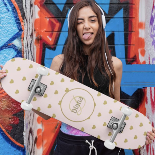 Girly Monogram Cute Elegant med Namn Mini Skateboard Bräda 18,5 Cm (Skapare uppladdad)