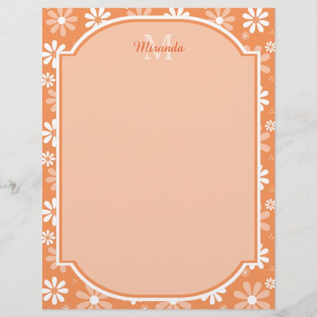 Girly Monogram Cute Orange Daisy Flowers och Namn (Framsida)