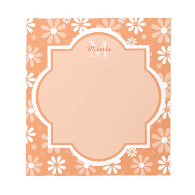 Girly Monogram Cute Orange Daisy Flowers och Namn Anteckningsblock (Framsida)