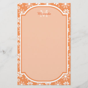 Girly Monogram Cute Orange Daisy Flowers och Namn Brevpapper