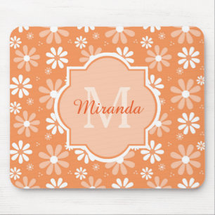 Girly Monogram Cute Orange Daisy Flowers och Namn Musmatta