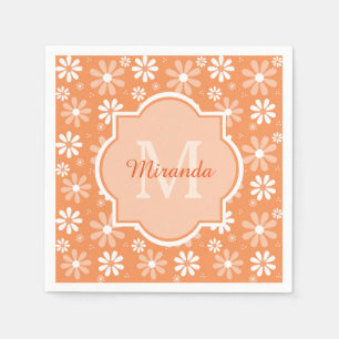 Girly Monogram Cute Orange Daisy Flowers och Namn Pappersservett