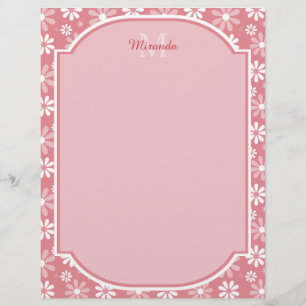 Girly Monogram Cute Rosa Daisy Flowers with Namn