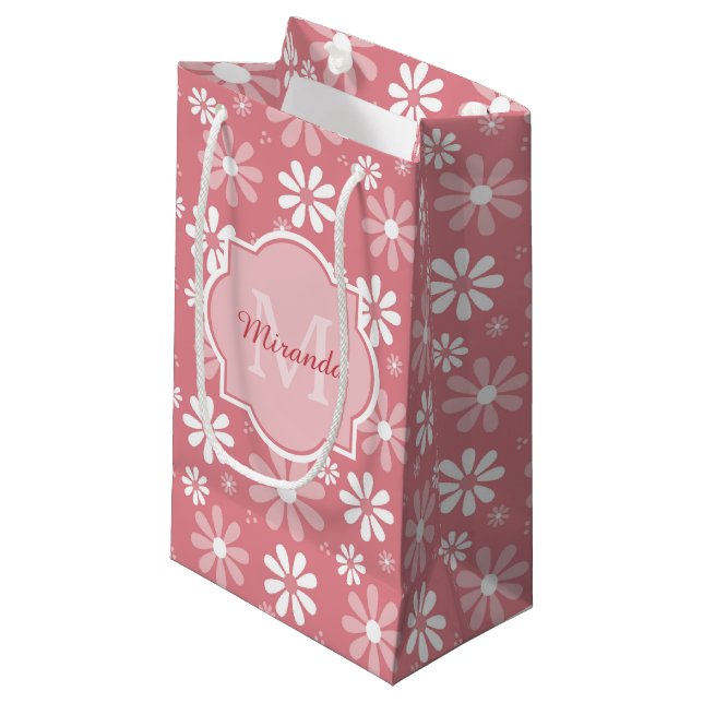 Girly Monogram Cute Rosa Daisy Flowers with Namn (Framsidan Vinklad)