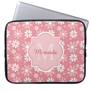 Girly Monogram Cute Rosa Daisy Flowers with Namn Laptop Sleeve