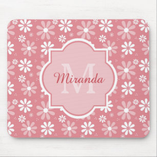 Girly Monogram Cute Rosa Daisy Flowers with Namn Musmatta
