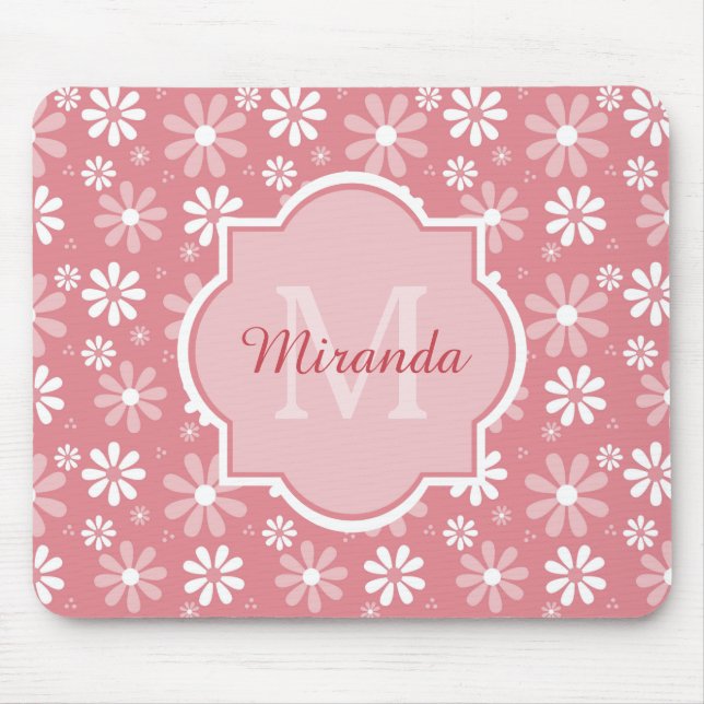 Girly Monogram Cute Rosa Daisy Flowers with Namn Musmatta (Framsidan)