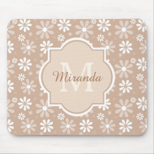 Girly Monogram Cute Tan Daisy Flowers och Namn Musmatta