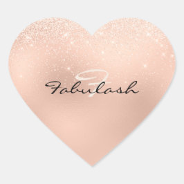 Girly Monogram Heart Glitter Ro Sweet 16:e Hjärtformat Klistermärke