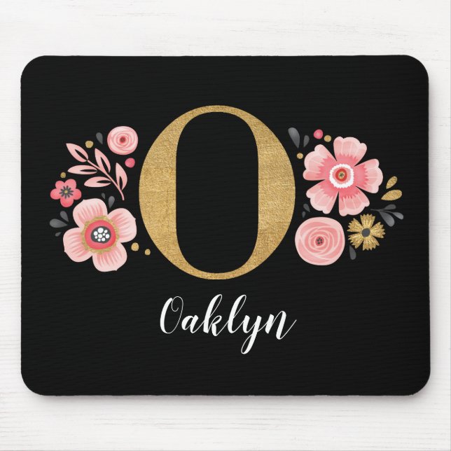 Girly Monogram Initial Rosa Black Brev O Musmatta (Framsidan)