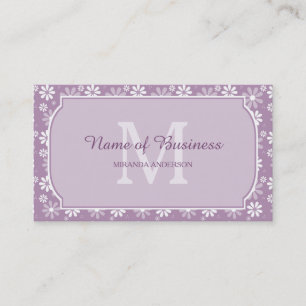 Girly Monogram Light Lila Daisy Flowers och Namn Visitkort