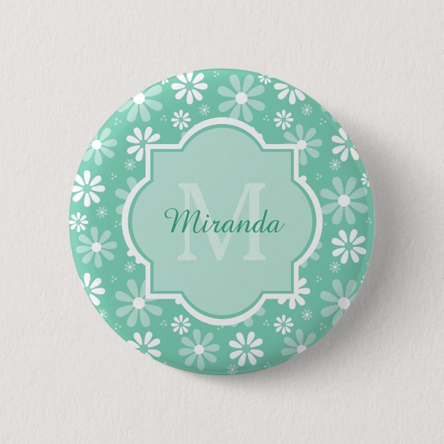 Girly Monogram Mint White Daisy Flowers with Namn Knapp (Framsida)