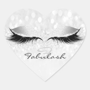 Girly Monogram Namn Glitter Lash Heart Grått Hjärtformat Klistermärke