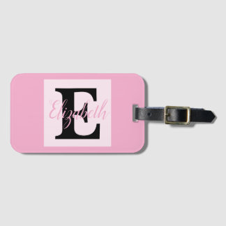 Girly Monogram och Namn rosa lila Luggage Bagagebricka