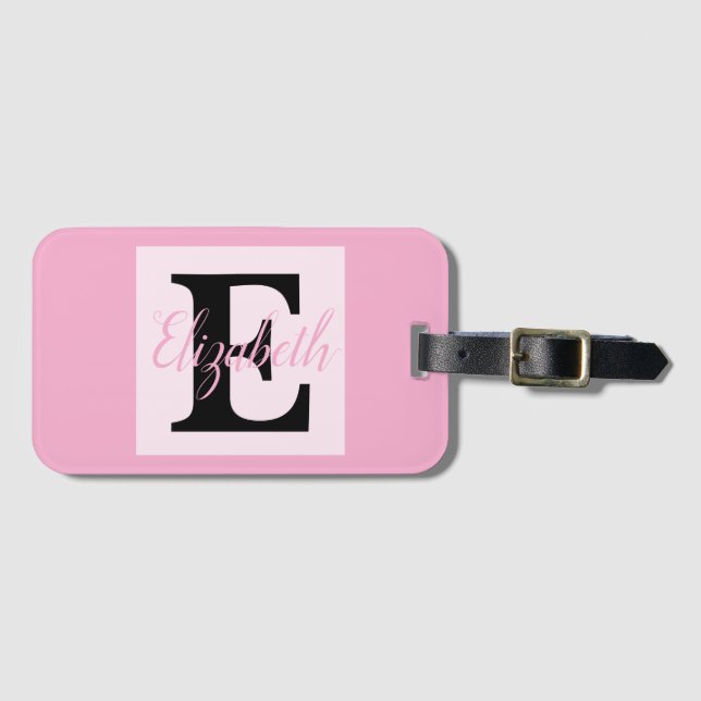 Girly Monogram och Namn rosa lila Luggage Bagagebricka (Framsida horisontal)