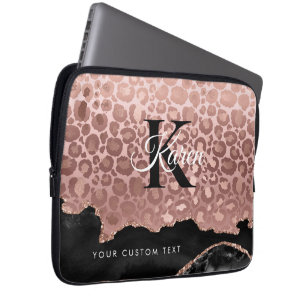 Girly Monogram Ro Guld Leopard och svart marmor Laptop Fodral