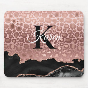 Girly Monogram Ro Guld Leopard och svart marmor Musmatta
