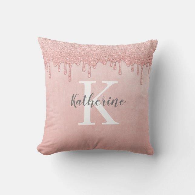 Girly Monogram  Rosa Dripping Glitter Kudde (Framsida)
