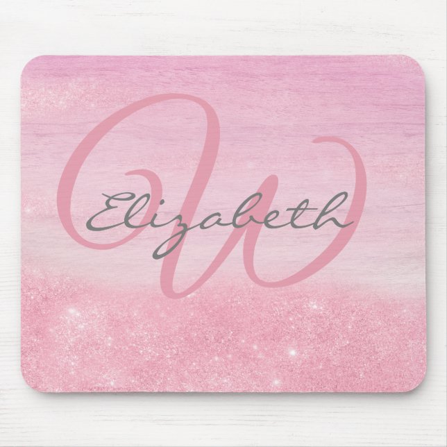 Girly Monogram Rosa Ombre Glitter Shimmer Musmatta (Framsidan)