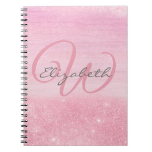 Girly Monogram Rosa Ombre Soft Glitter Shimmer Anteckningsbok
