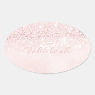 Girly Monogram Sparkly Glitter Rosa Pastel Namn 16 Ovalt Klistermärke