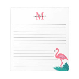 Girly Monogram Tropical Löv Rosa Flamingo Lining Anteckningsblock