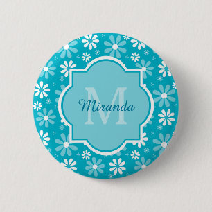 Girly Monogram turcoise Daisy Flowers with Namn Knapp