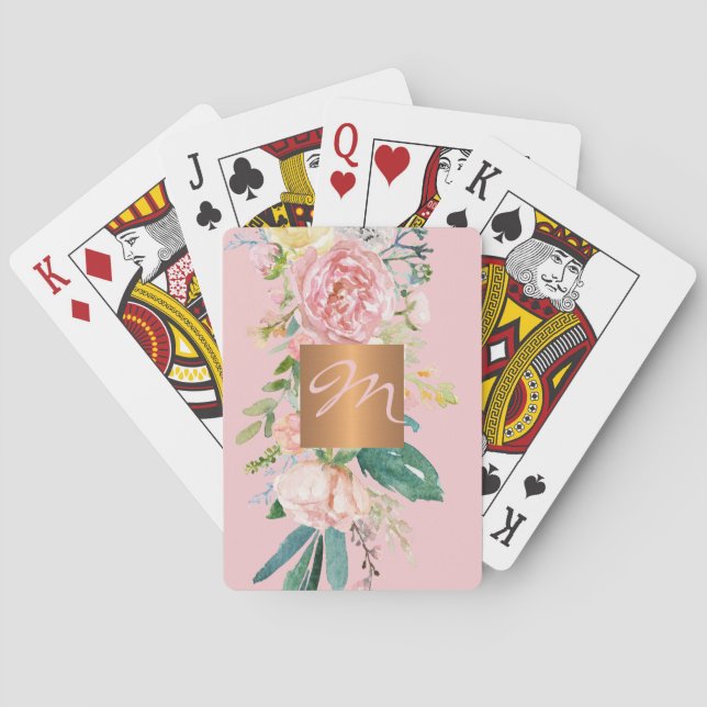 Girly monogrammad rosa av elegant och guld modern casinokort (Baksidan)