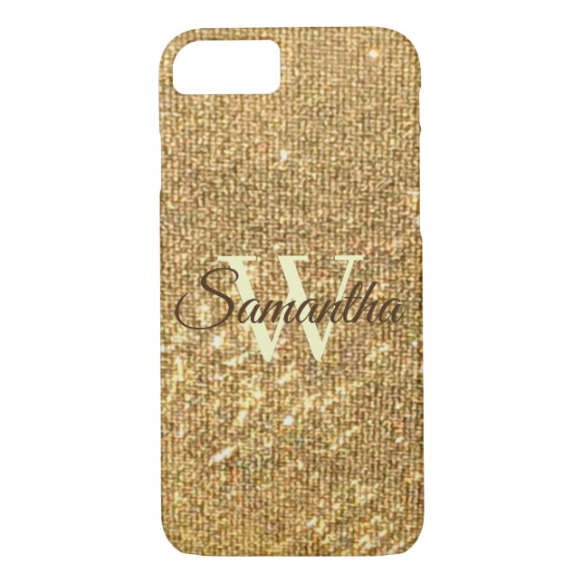 Girly Monogrammed Frost Guld Glitter Case-Mate iPhone Skal (Baksida)