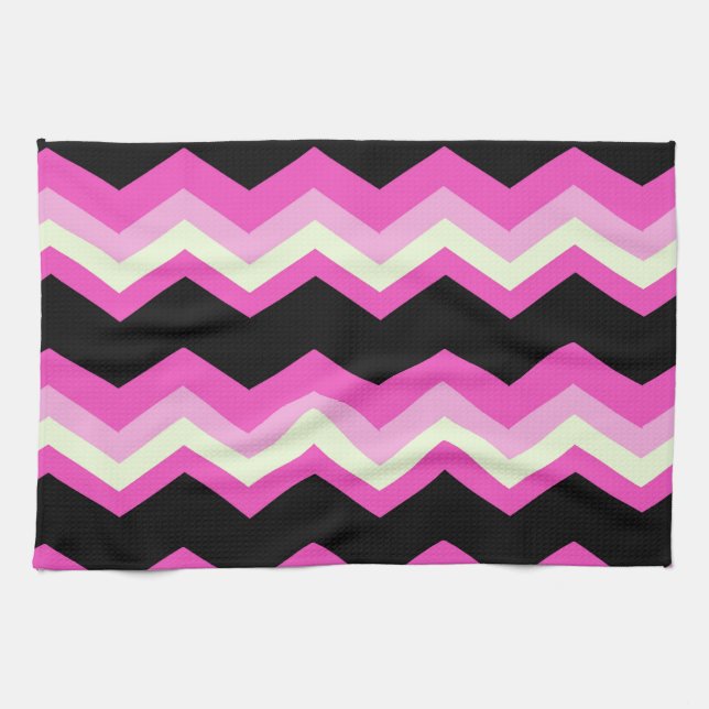 girly mönster zigzag fuchsia shock rosa chevron kökshandduk (Horisontell)