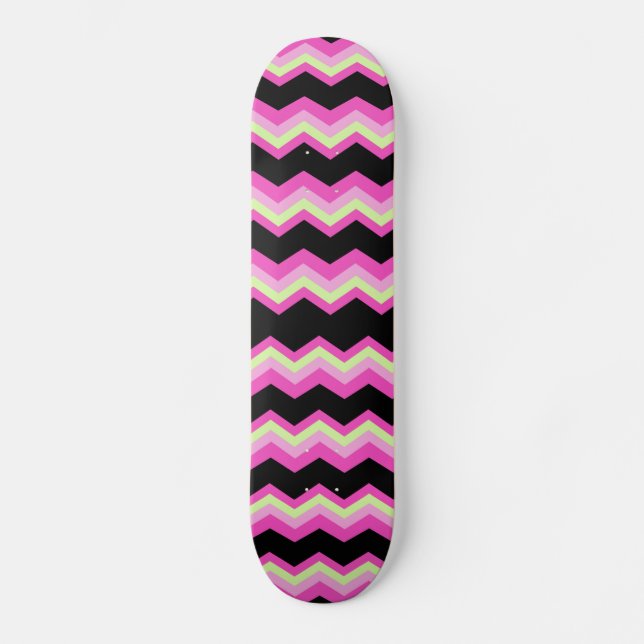 girly mönster zigzag fuchsia shock rosa chevron skateboard bräda 21,5 cm (Framsida)