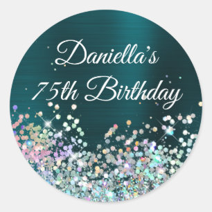 Girly Mörk Turkvoise Foil Holo Glitter Birthday Runt Klistermärke