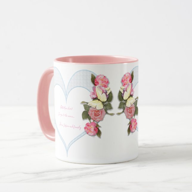 Girly Mors dag rosa blommigt Heart Mugg (Framsida vänster)