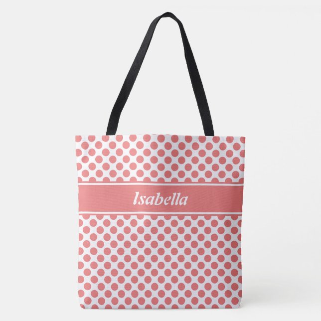 Girly Named Rosa & White Polka Dot Tote Bag Tygkasse (Framsida)