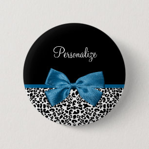 Girly Namn Leopard Skriv ut Söt Cobalt Blue Ribbon Knapp