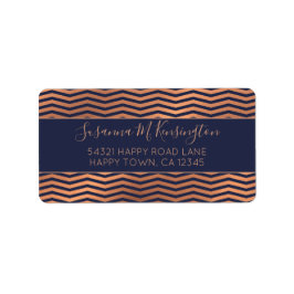 Girly Navy Blue och Ro Gold Foil Chevron Adressetikett