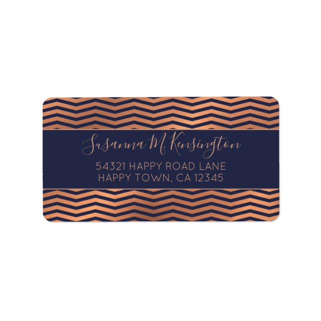 Girly Navy Blue och Ro Gold Foil Chevron Adressetikett (Framsidan)