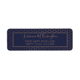 Girly Navy och Ro Gold Foil Hexagon Geometric Returadress Etikett