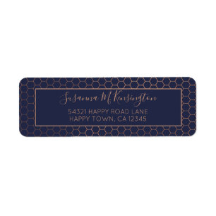 Girly Navy och Ro Gold Foil Hexagon Geometric Returadress Etikett