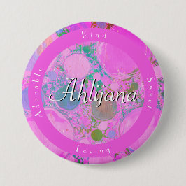 Girly Neon Planets Liquid Art Oil och Acrylic Namn Knapp