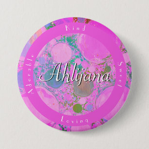 Girly Neon Planets Liquid Art Oil och Acrylic Namn Knapp