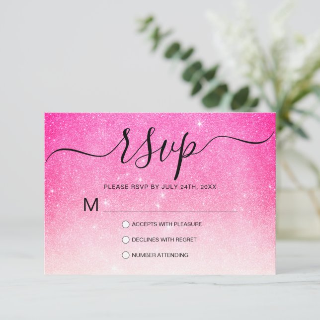 Girly Neon Rosa White Glitter Ombre OSA Kort (Stående Fram)
