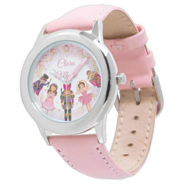 Girly Nutcracker Ballerina  Rosa Guld Blommigt Armbandsur (Vinklad)