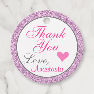 Girly och Glam Rosa Lilac Lila Glitter Tack Gåvor Etiketter