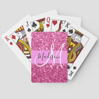 Girly och Glam Shock rosa Glitter Sparkles Monogra Casinokort